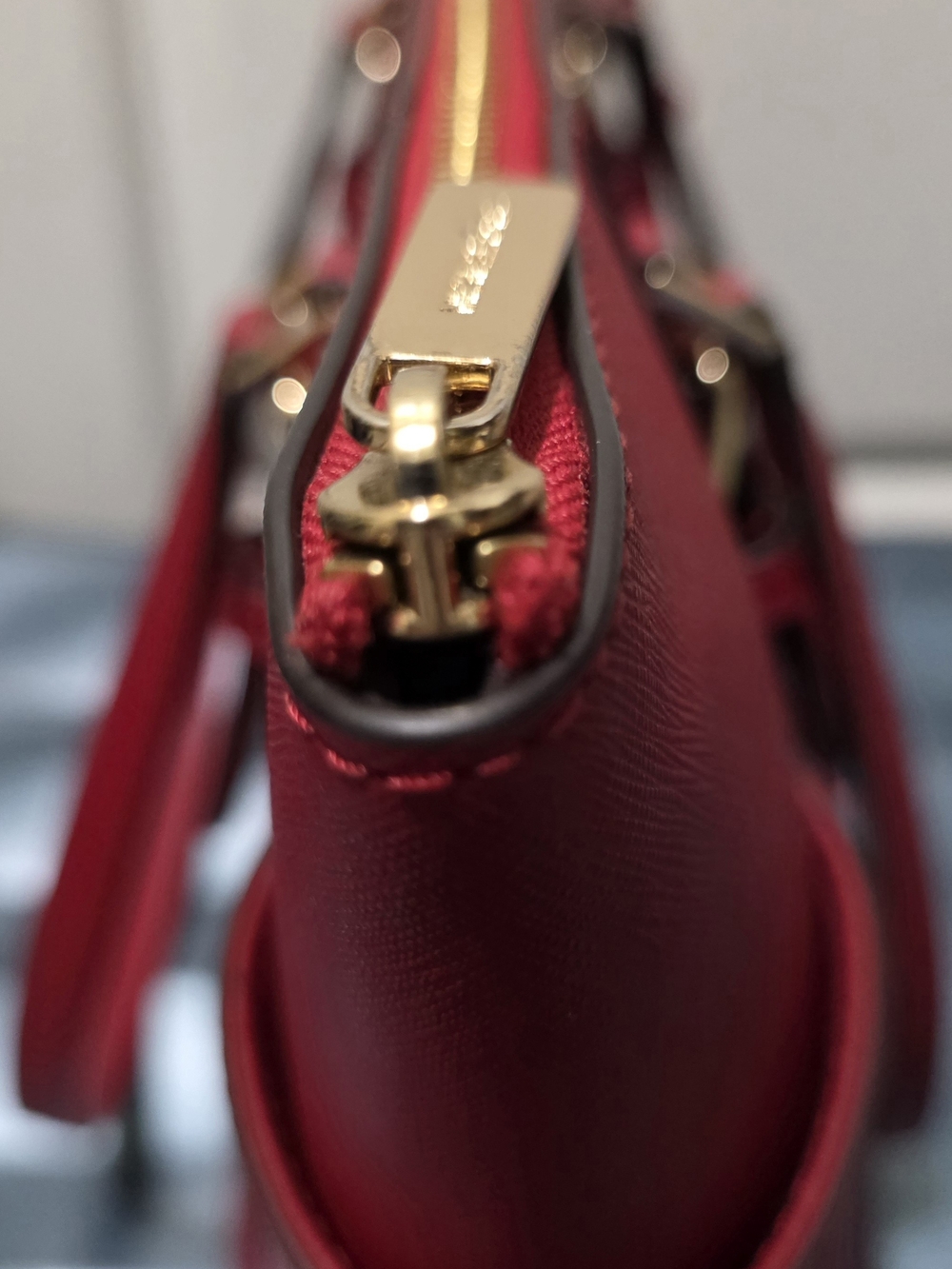 Michael Kors Cherry Red Saffiano Leather Tote with MK Charm - Picture 11 of 14
